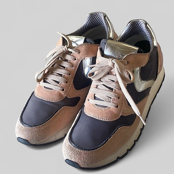 VOILE BLANCHE JULIA POWER Suede & Washed Fabric Sneakers PeachPink & Grey 40/10 - Picture 1 of 13